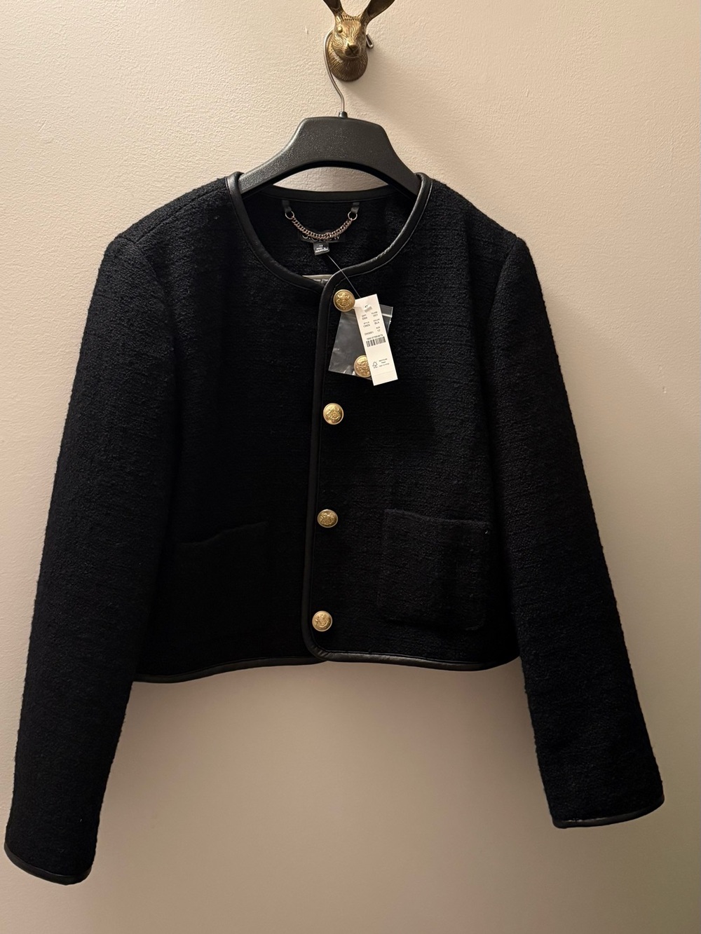 J Crew Boucle Leather Trim Lady Jacket